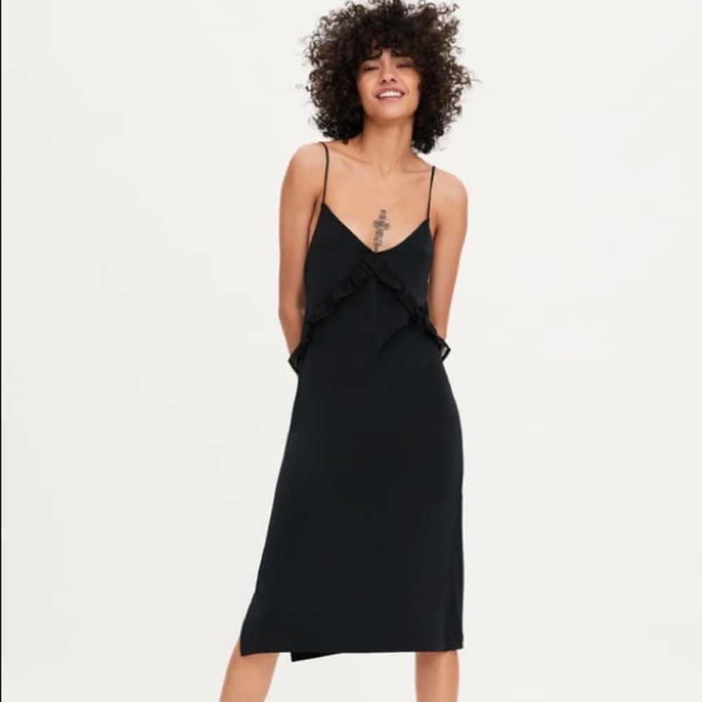 Zara Ruffle Black Slip Dress - Small